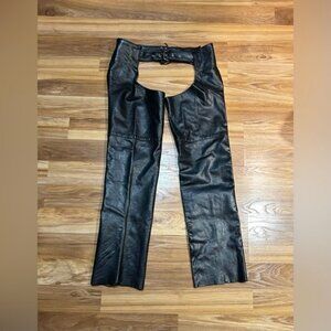 Xelement Mens Black Leather Biker Motorcycle Chaps~34~